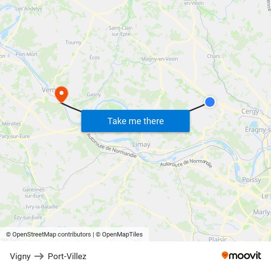 Vigny to Port-Villez map