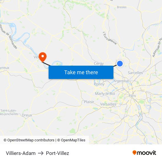 Villiers-Adam to Port-Villez map