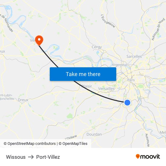 Wissous to Port-Villez map