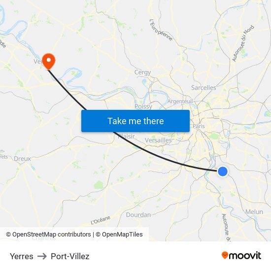 Yerres to Port-Villez map
