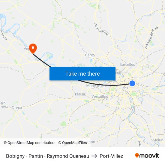 Bobigny - Pantin - Raymond Queneau to Port-Villez map