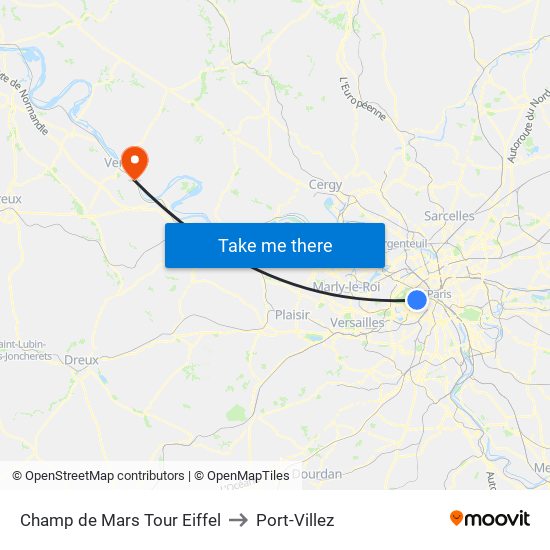 Champ de Mars Tour Eiffel to Port-Villez map