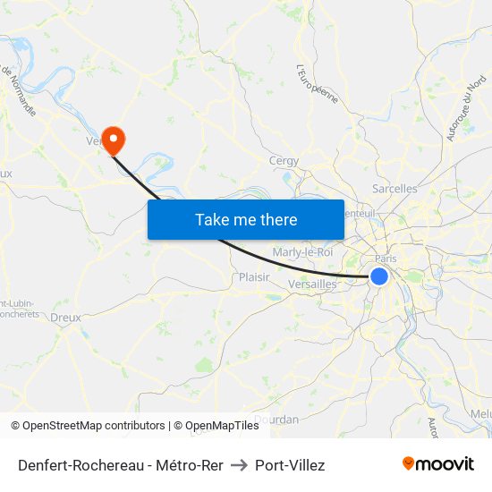 Denfert-Rochereau - Métro-Rer to Port-Villez map