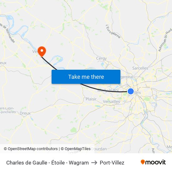Charles de Gaulle - Étoile - Wagram to Port-Villez map