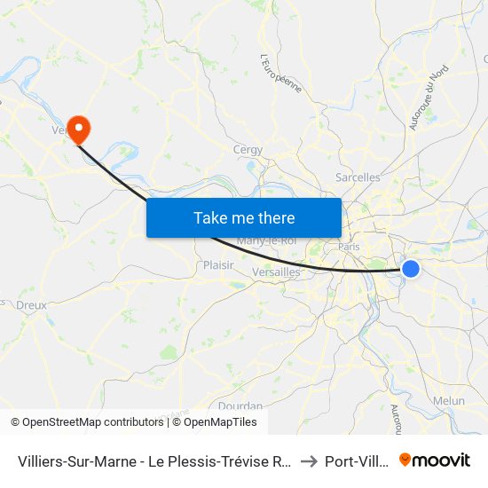 Villiers-Sur-Marne - Le Plessis-Trévise RER to Port-Villez map