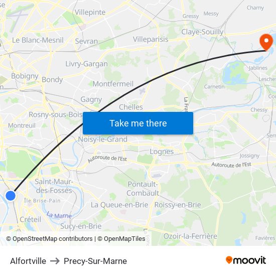 Alfortville to Precy-Sur-Marne map