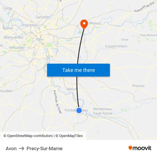 Avon to Precy-Sur-Marne map