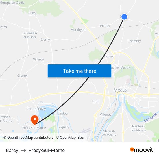 Barcy to Precy-Sur-Marne map