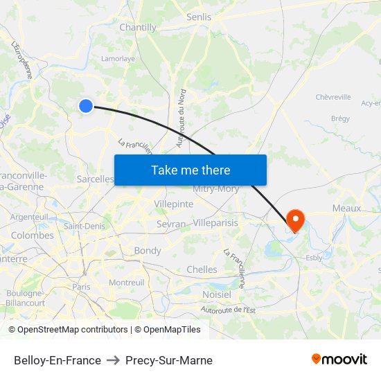 Belloy-En-France to Precy-Sur-Marne map