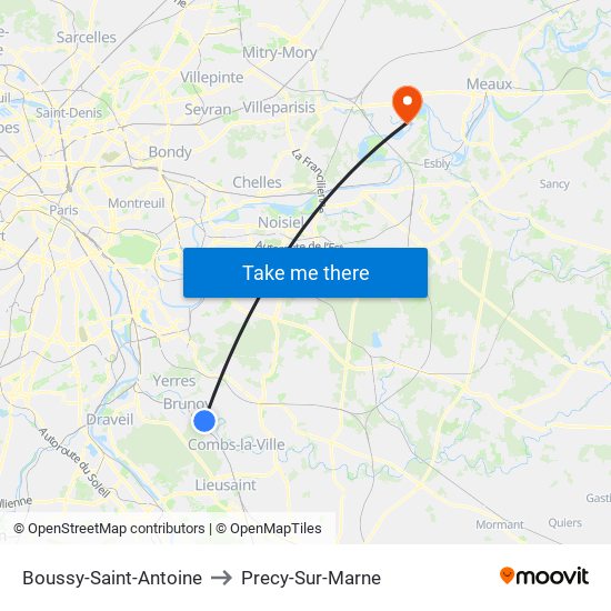Boussy-Saint-Antoine to Precy-Sur-Marne map