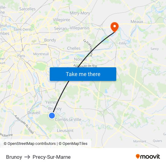 Brunoy to Precy-Sur-Marne map