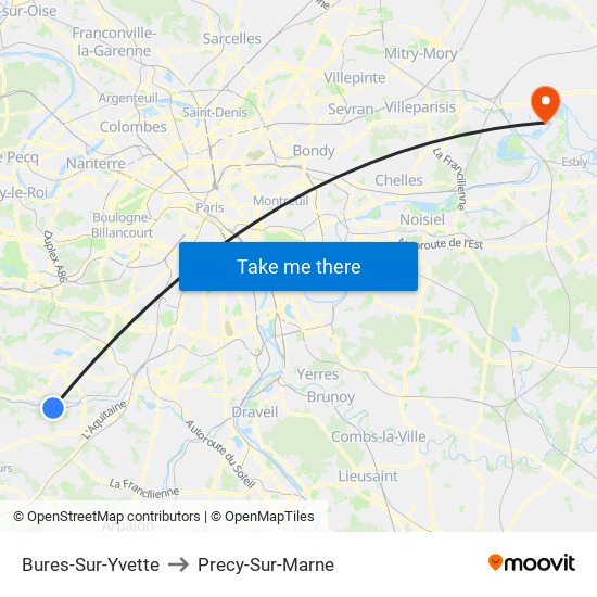 Bures-Sur-Yvette to Precy-Sur-Marne map