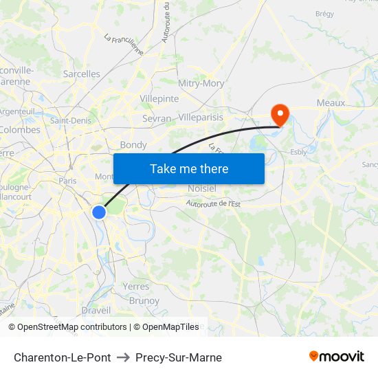 Charenton-Le-Pont to Precy-Sur-Marne map