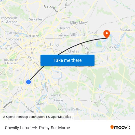 Chevilly-Larue to Precy-Sur-Marne map