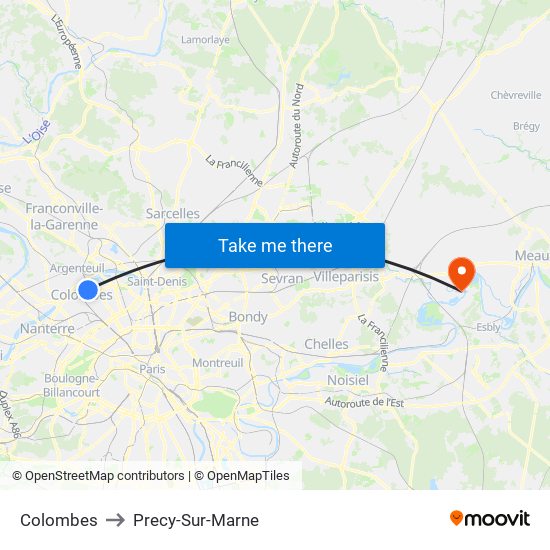 Colombes to Precy-Sur-Marne map