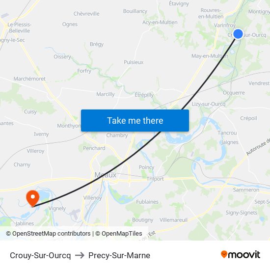Crouy-Sur-Ourcq to Precy-Sur-Marne map