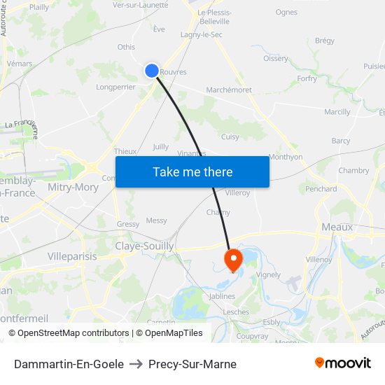 Dammartin-En-Goele to Precy-Sur-Marne map