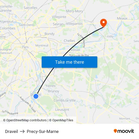 Draveil to Precy-Sur-Marne map