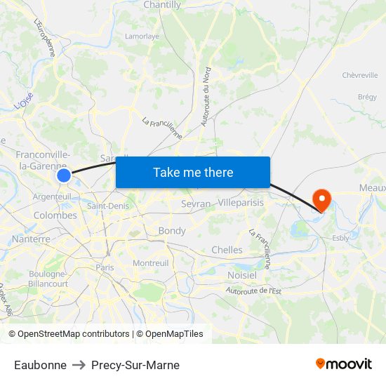 Eaubonne to Precy-Sur-Marne map