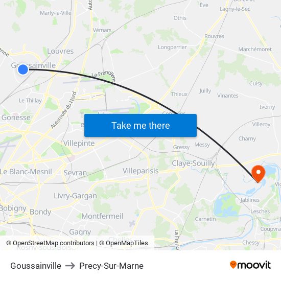 Goussainville to Precy-Sur-Marne map