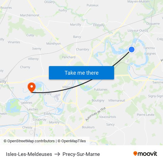 Isles-Les-Meldeuses to Precy-Sur-Marne map