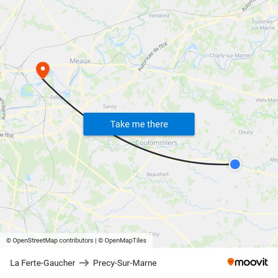 La Ferte-Gaucher to Precy-Sur-Marne map