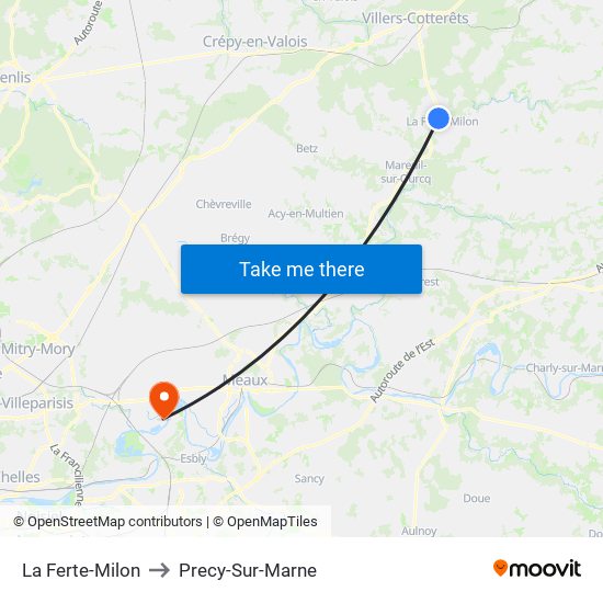 La Ferte-Milon to Precy-Sur-Marne map