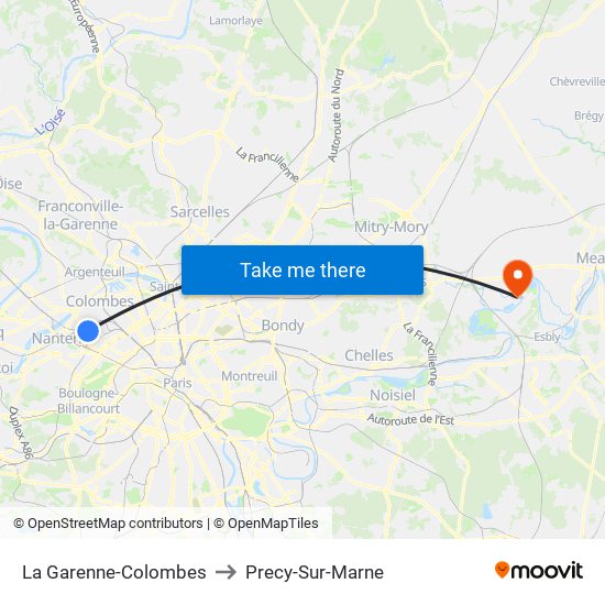 La Garenne-Colombes to Precy-Sur-Marne map