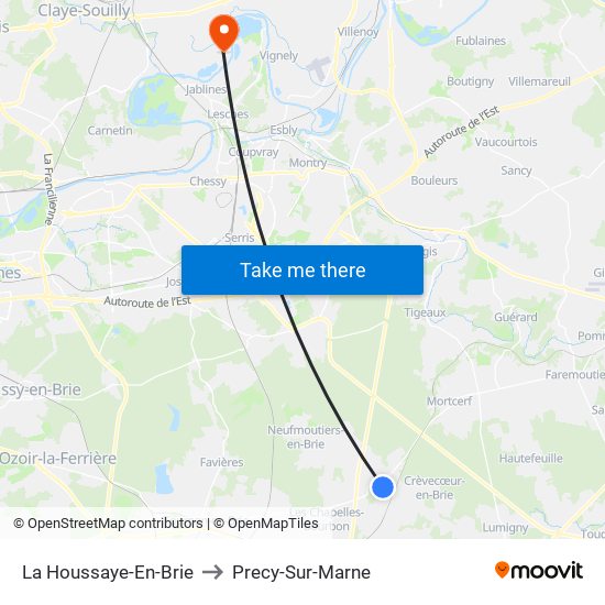 La Houssaye-En-Brie to Precy-Sur-Marne map