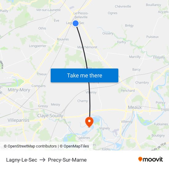 Lagny-Le-Sec to Precy-Sur-Marne map