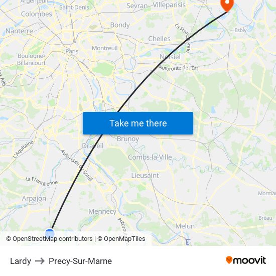 Lardy to Precy-Sur-Marne map