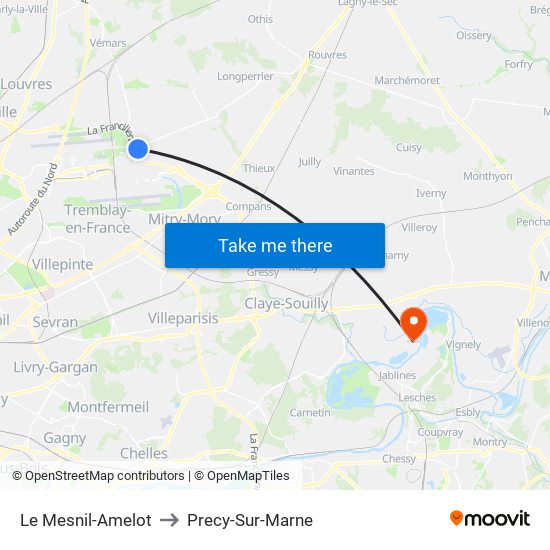 Le Mesnil-Amelot to Precy-Sur-Marne map