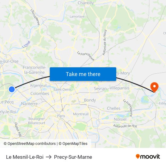 Le Mesnil-Le-Roi to Precy-Sur-Marne map