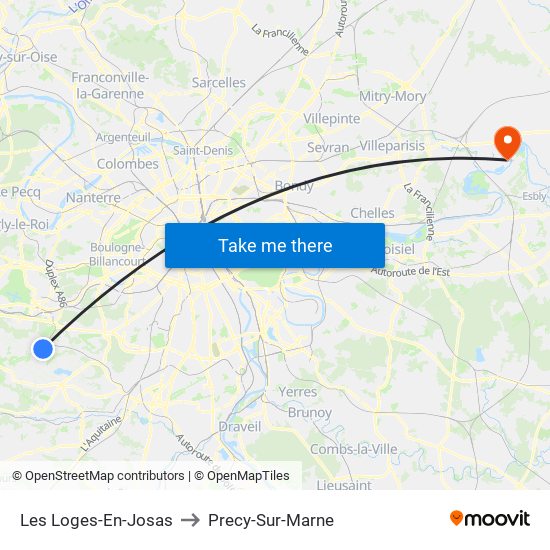 Les Loges-En-Josas to Precy-Sur-Marne map