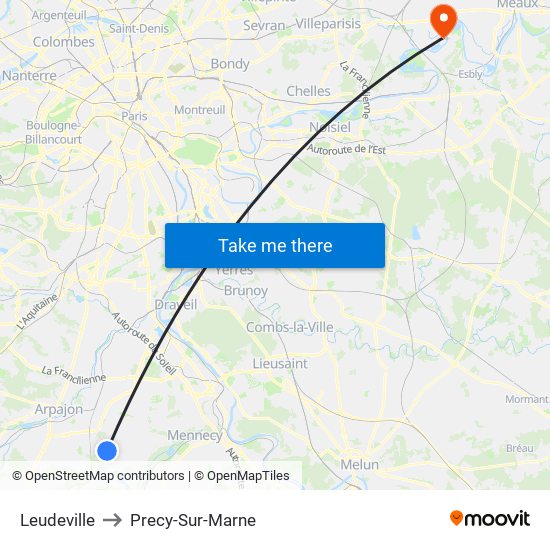 Leudeville to Precy-Sur-Marne map