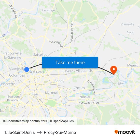 L'Ile-Saint-Denis to Precy-Sur-Marne map