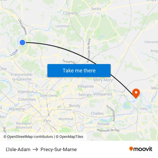 L'Isle-Adam to Precy-Sur-Marne map