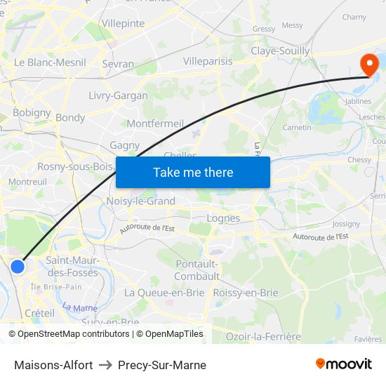 Maisons-Alfort to Precy-Sur-Marne map