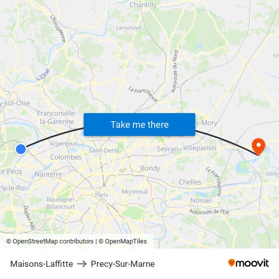 Maisons-Laffitte to Precy-Sur-Marne map