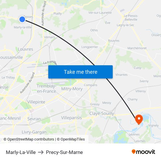 Marly-La-Ville to Precy-Sur-Marne map
