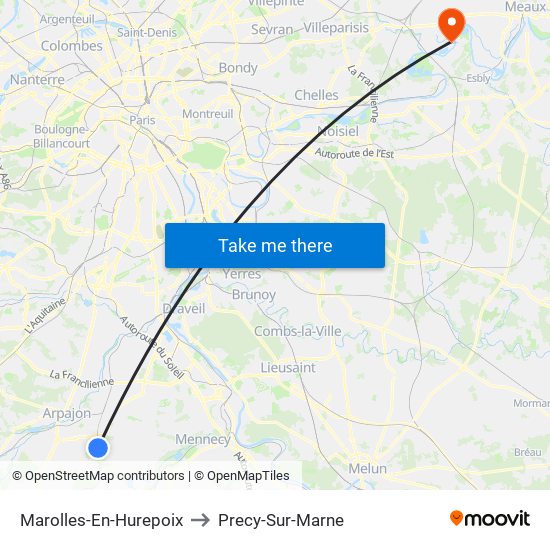 Marolles-En-Hurepoix to Precy-Sur-Marne map