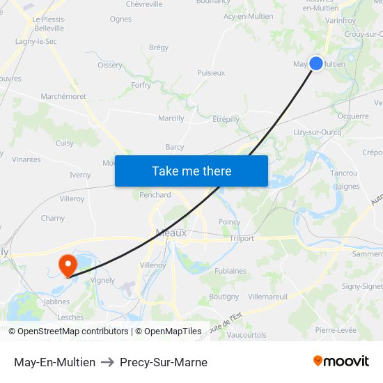May-En-Multien to Precy-Sur-Marne map