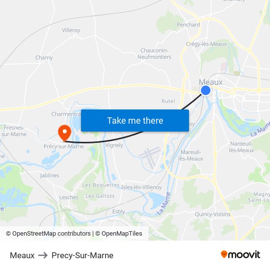 Meaux to Precy-Sur-Marne map