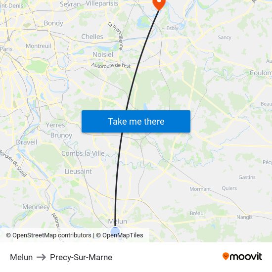 Melun to Precy-Sur-Marne map