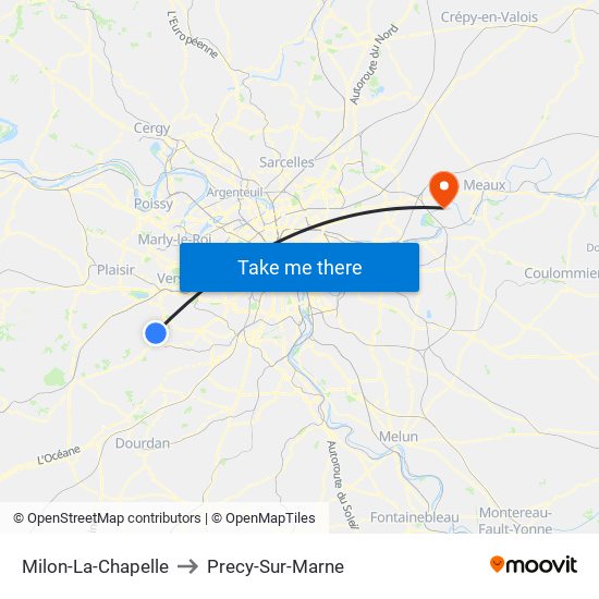 Milon-La-Chapelle to Precy-Sur-Marne map