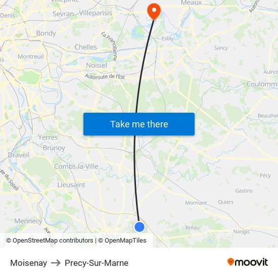 Moisenay to Precy-Sur-Marne map