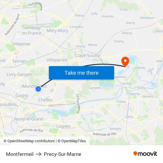 Montfermeil to Precy-Sur-Marne map