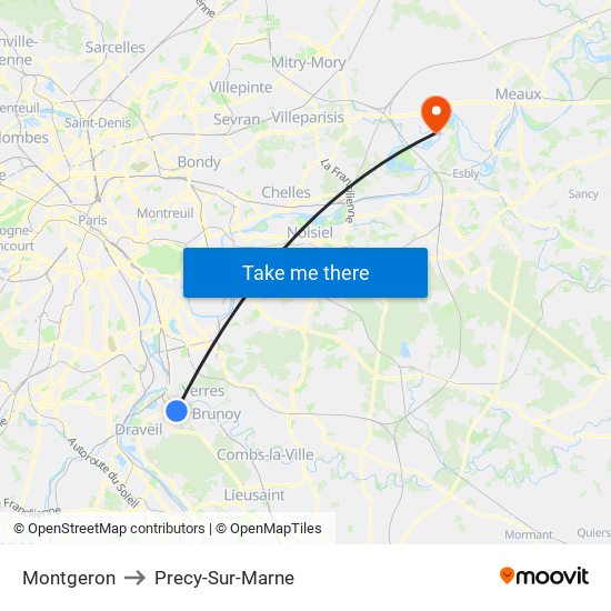 Montgeron to Precy-Sur-Marne map