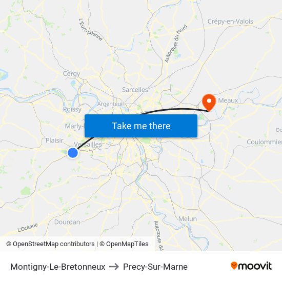 Montigny-Le-Bretonneux to Precy-Sur-Marne map