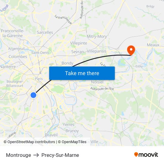 Montrouge to Precy-Sur-Marne map